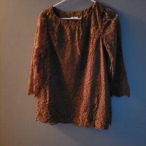 Fossil Small Elegant Brown Lace Blouse